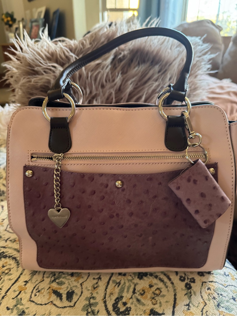 Aurielle Blush Pink and Plum Structured Satchel with Charm